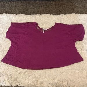 Kirra Purple Wine Short Sleeve Knit Mesh Patterned Back Women’s Top Shirt XS